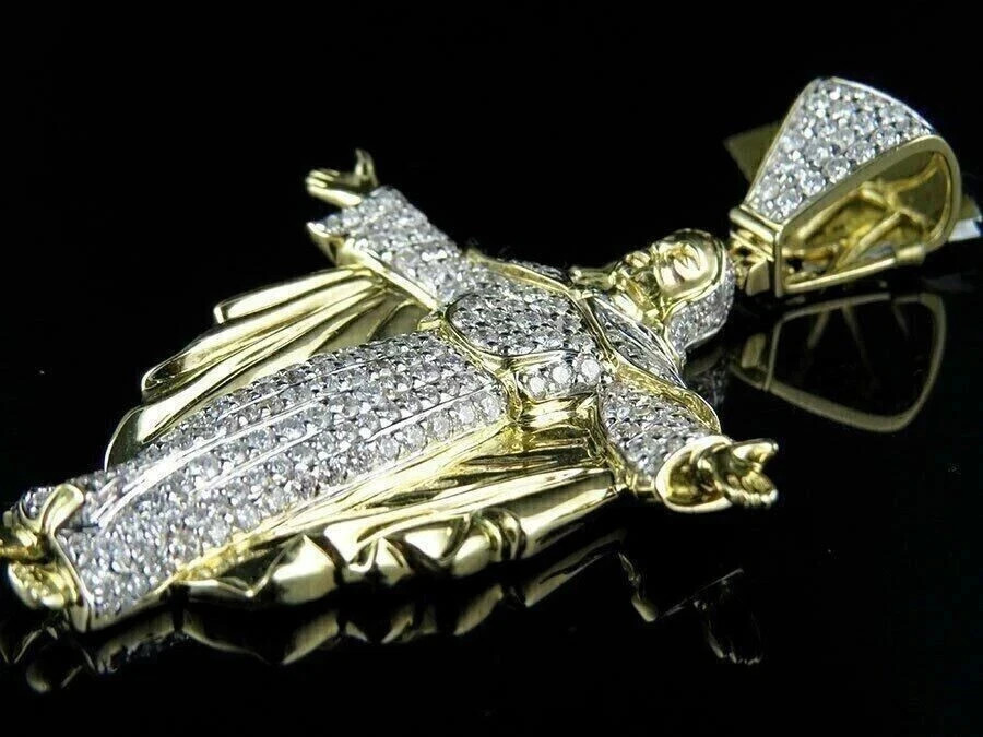Men’s 2 Ct Round Lab Created Diamond Jesus Charm Pendant 14k Yellow Gold Plated