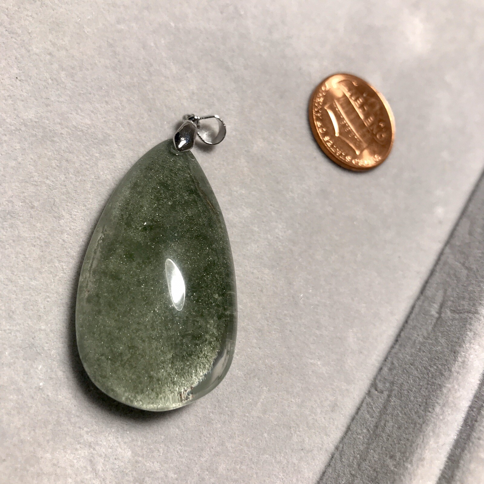 US SELLER Natural Green Phantom Quartz Pendant Teardrop Brazil Grade AA Crystal