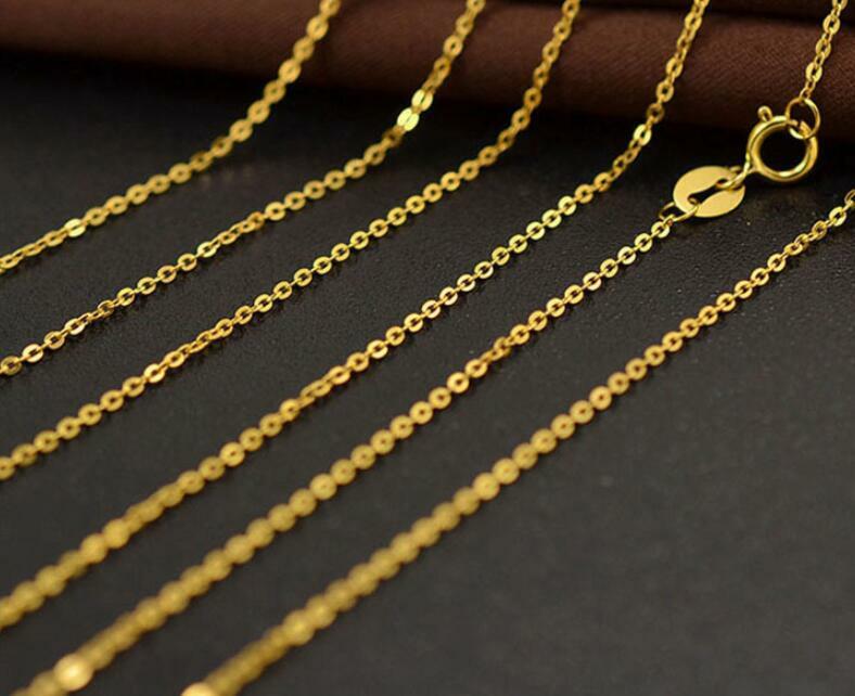 Pure 18K Yellow Gold Necklace Solid AU750 O-shaped Chain 18″ Clavicular Chain