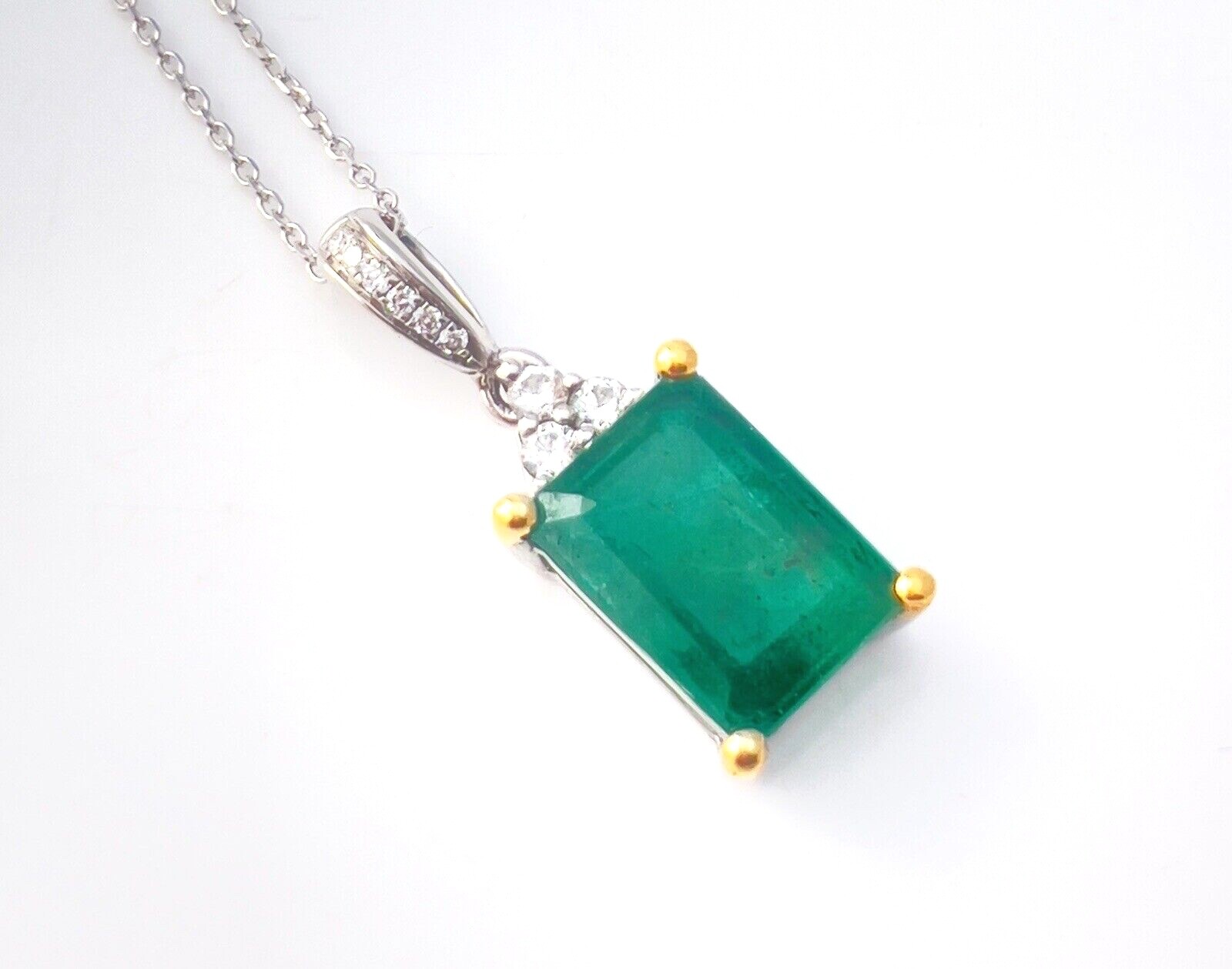 NATURAL Certified Emerald Diamond Pendant 3.78cttw Neon Green 14K White Gold NEW