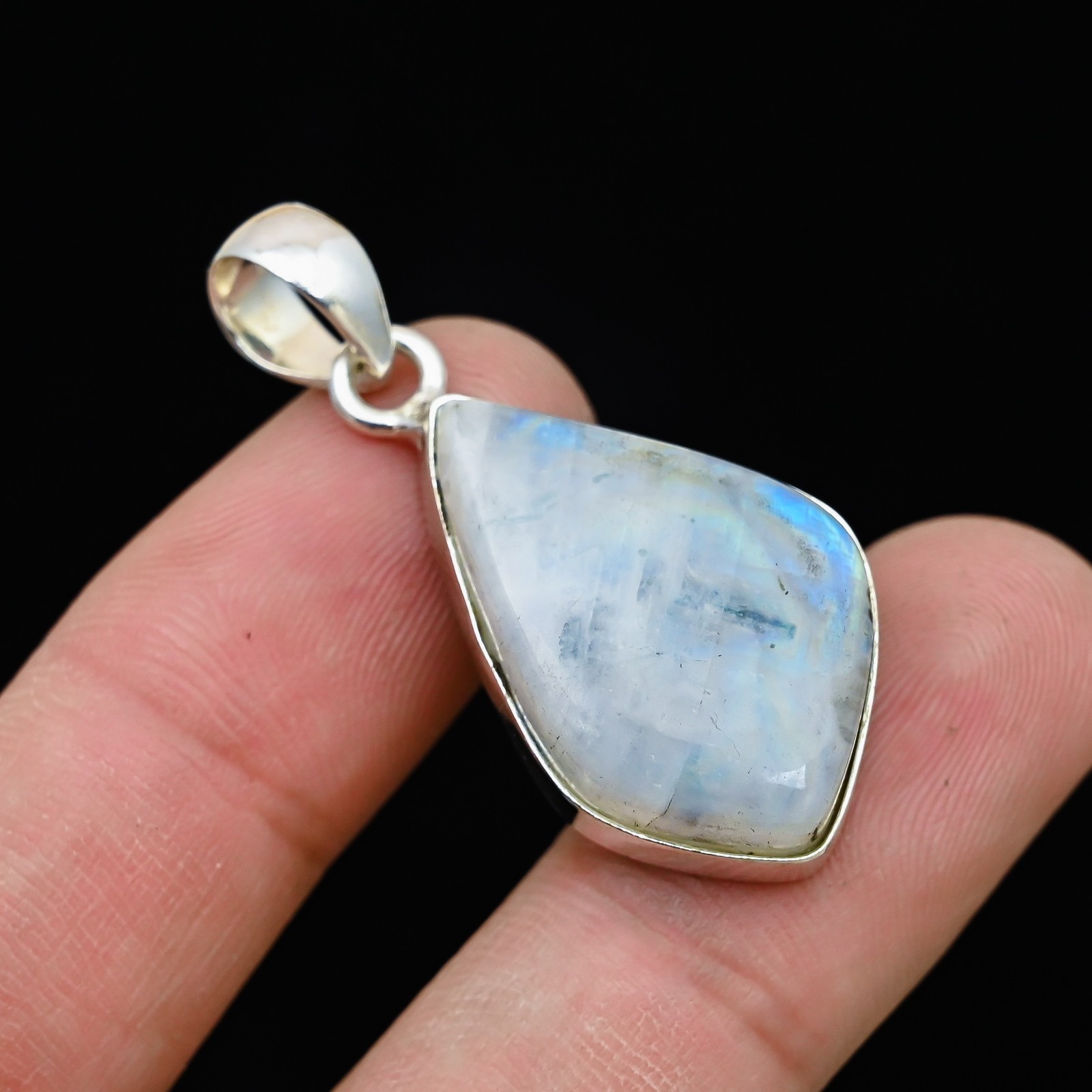 Rainbow Moonstone Gemstone 925 Sterling Silver Handmade Pendant Jewelry Gift For