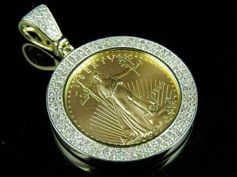 1.00Ct Lab Created Diamond Round Lady Liberty Coin Pendant Yellow Gold Plated