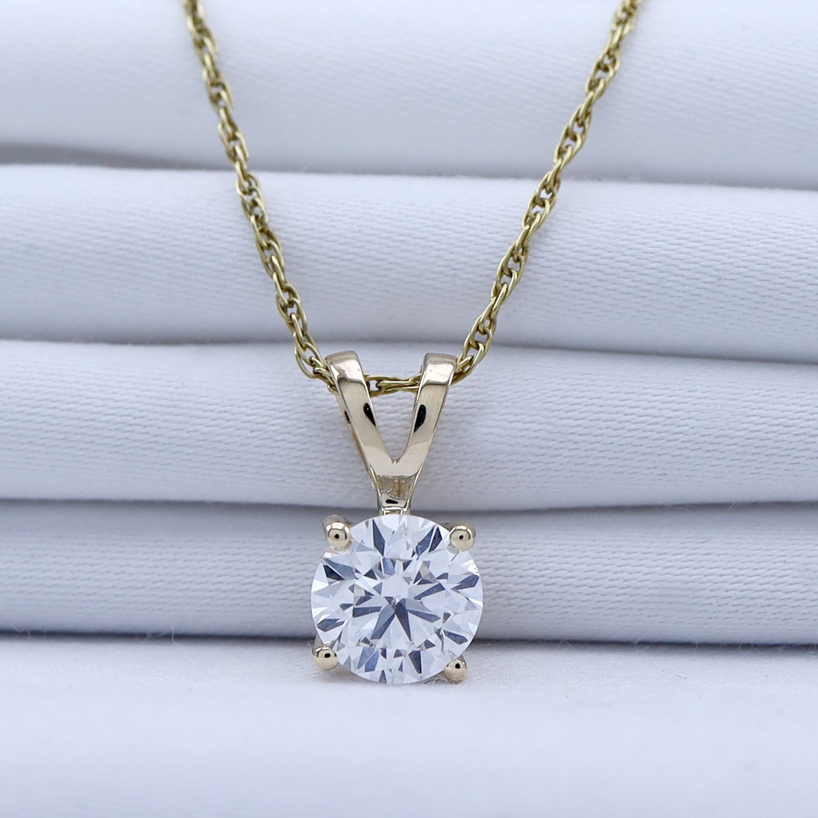 1/4 Ct Lab Grown Diamond Solitaire Pendant Necklace 14K Yellow Gold Round Cut