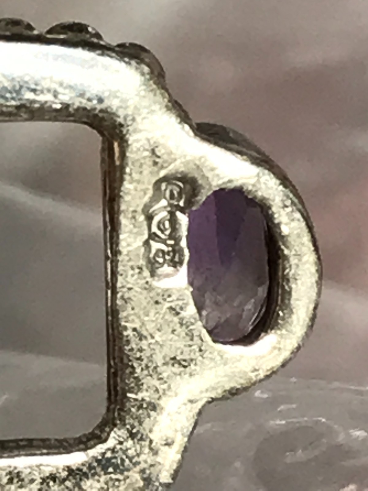 Vintage Faceted Amethyst Flower 16″ Sterling Silver Toggle Necklace Unknown Mark