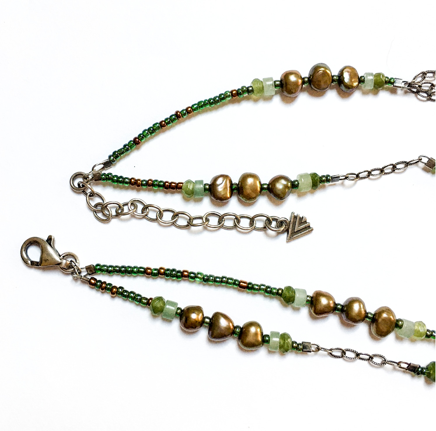 SILPADA Necklace Green Multi-Stone N1683 Sterling Pearls Tiered VERY GOOD COND