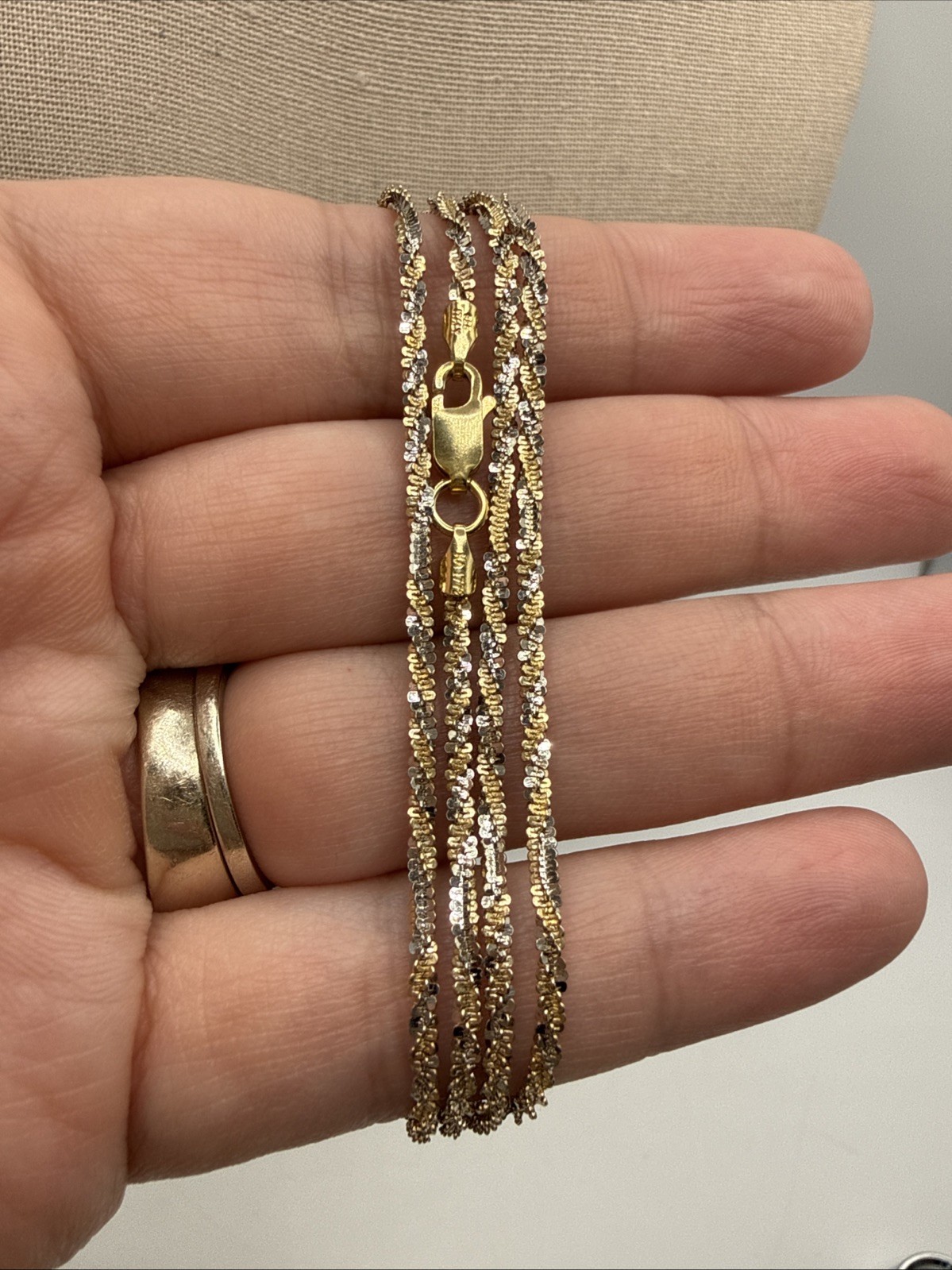 KA 1772 Italy Sterling Silver 2mm Two Tone Twisted Sparkle Chain Necklace 28”
