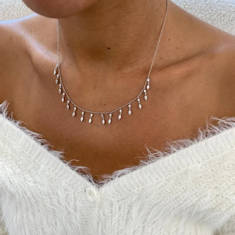 Luxurious 14K White Gold Necklace With Lab Grown Diamond Elegant Marquise 18″