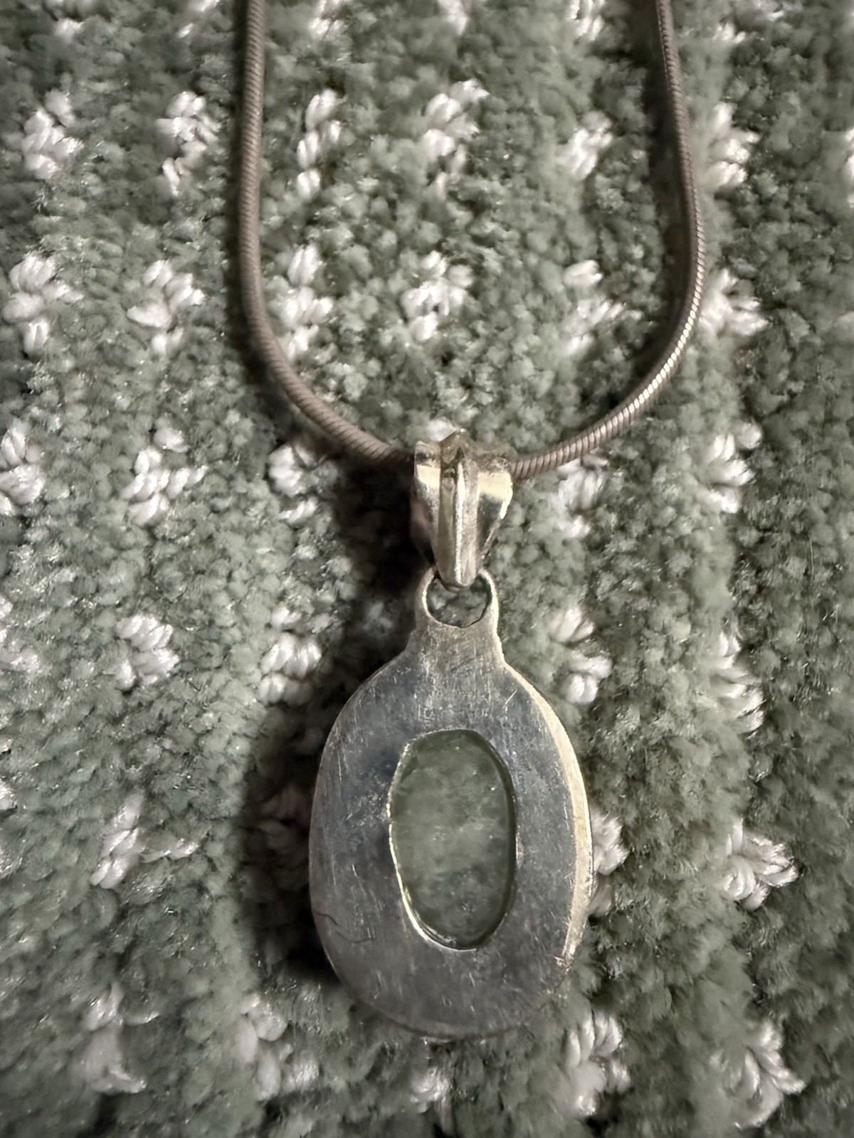 925 Sterling Silver Snake Chain Necklace W/ Very Large Pendant Tested Emerald