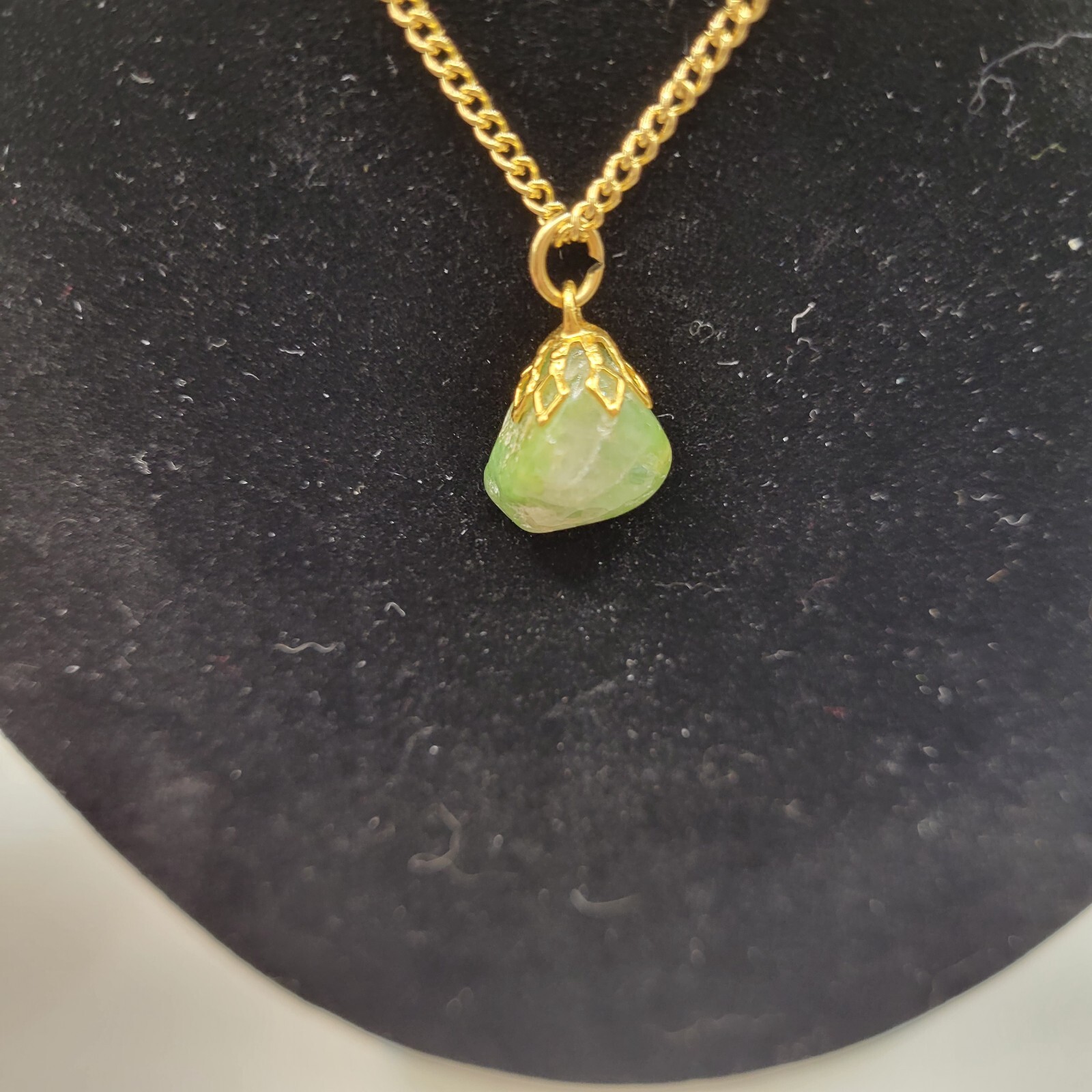 Genuine Raw Green Quartz Pendent Gold Tone Chain Necklace