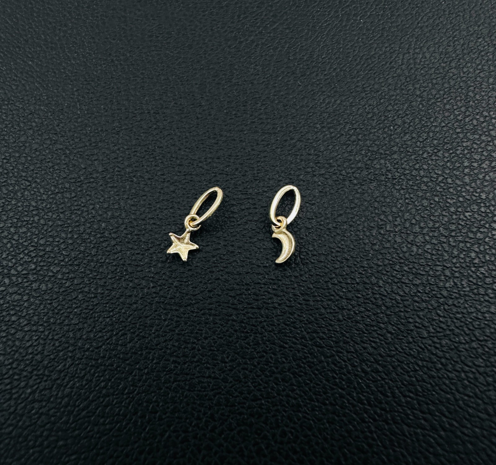 14K Solid Yellow Gold Tiny – Very Small Celestial Star & Moon Charm Pendant LOT