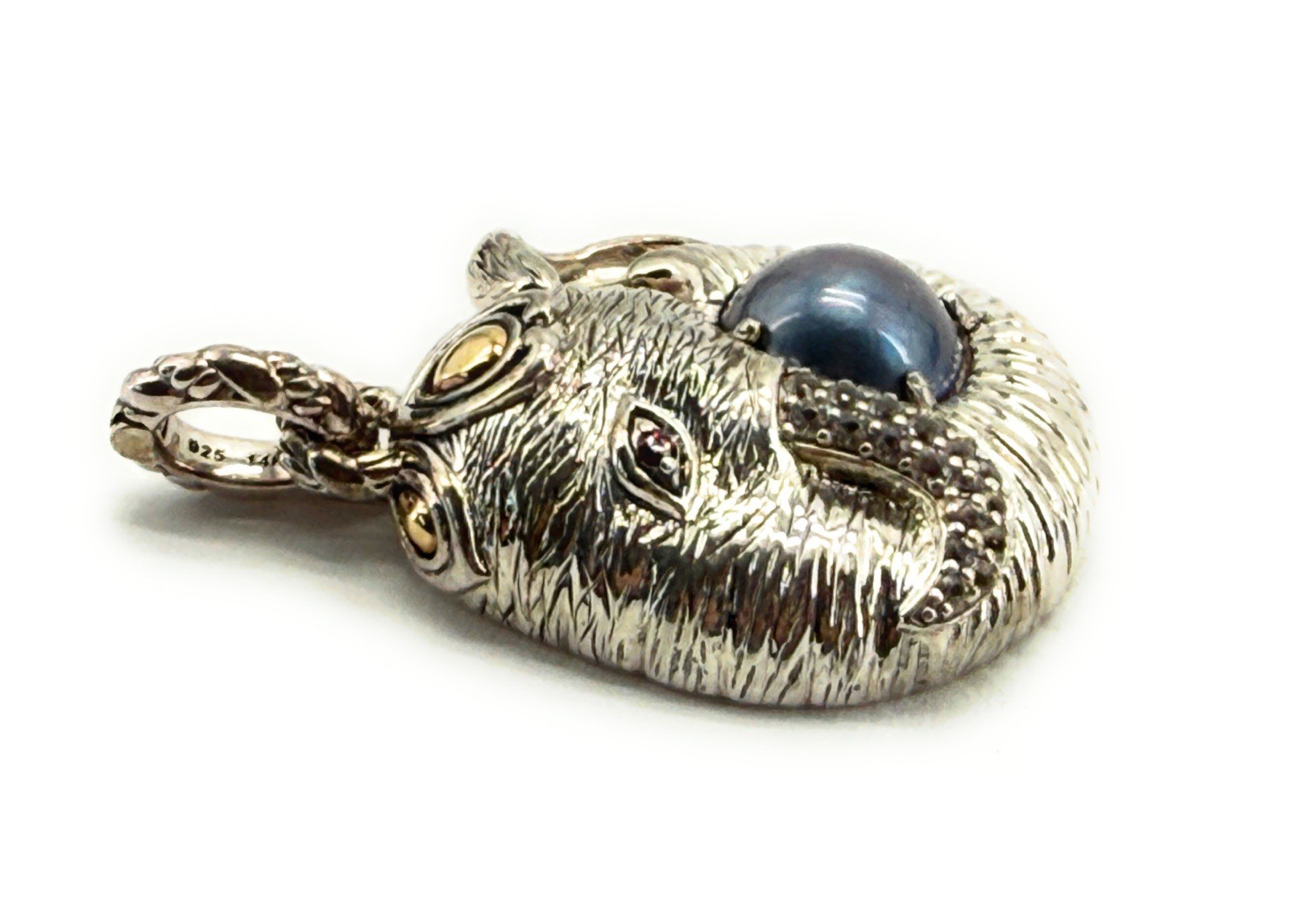 JAI John Hardy 925 Sterling Silver 14k Gold Elephant Pendant Enhancer Pearl 1″