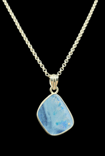 Australian Opal Doublet Pendant, October Birthstone, Blue and Pink Opal