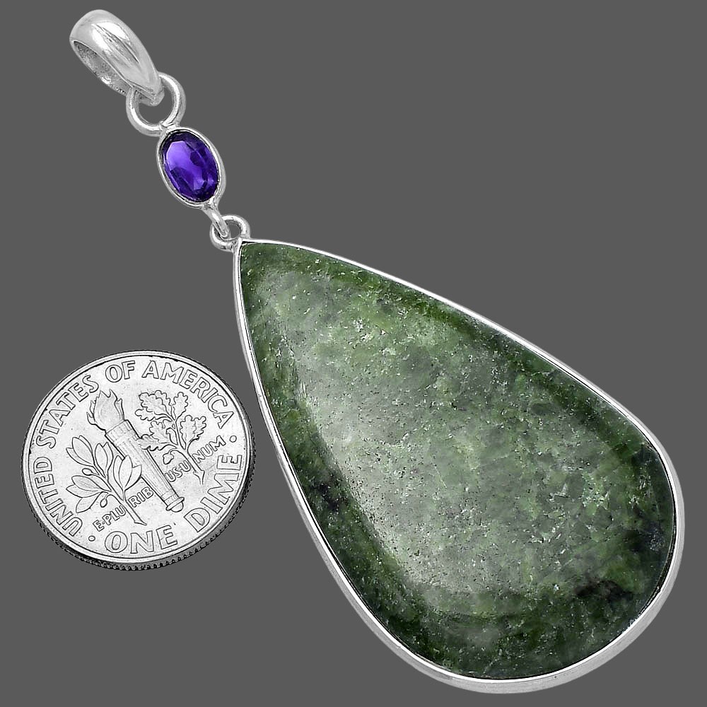 Natural Serpentine & Amethyst 925 Sterling Silver Pendant Jewelry P-1098