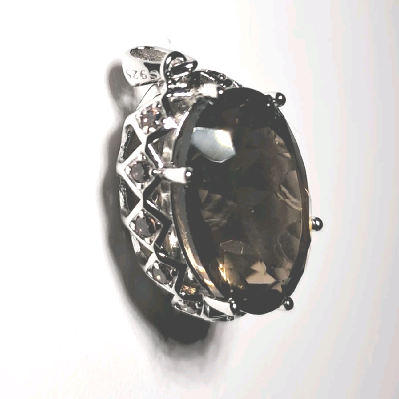 Jewelry Palace Huge 8ct Smoky Quartz Sterling Silver Pendant Necklace PEN169