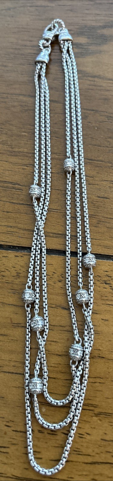 Judith Ripka Sterling Silver Diamonique Triple Layered Box Chain Necklace 925