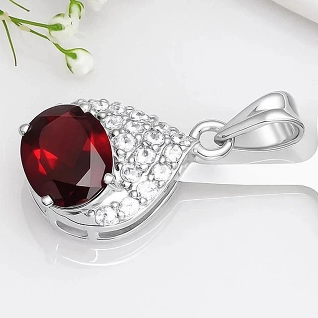 2.20Ct Oval Lab-Created Garnet Diamond WeddingGift Pendant 14K White Gold Plated