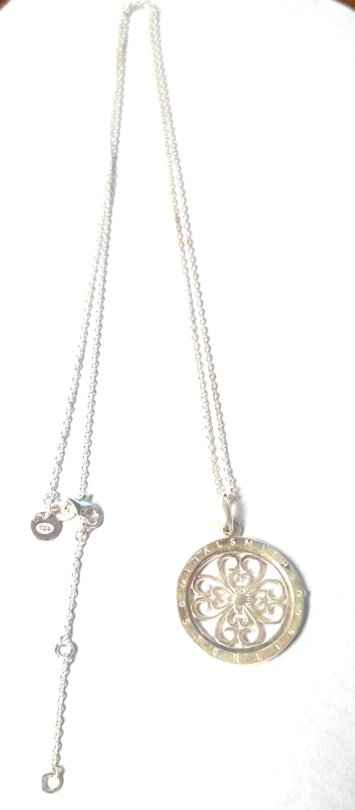 Sterling Silver 925 Necklace Pendant Metal Smith Designer Art Deco 26″ Chain