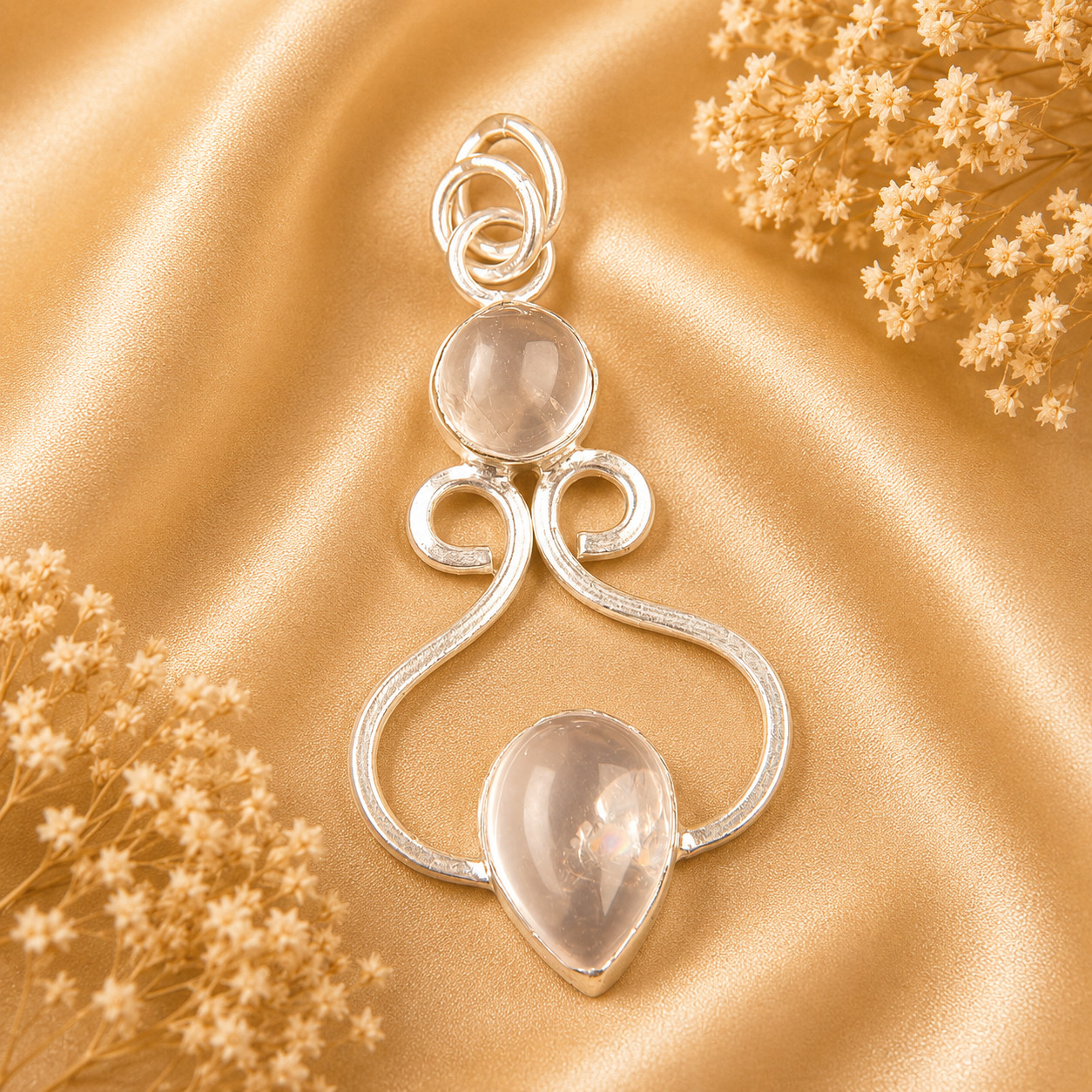 Rose Quartz Gemstone 925 Sterling Silver Designer Pendent1.60″ Gift For Women