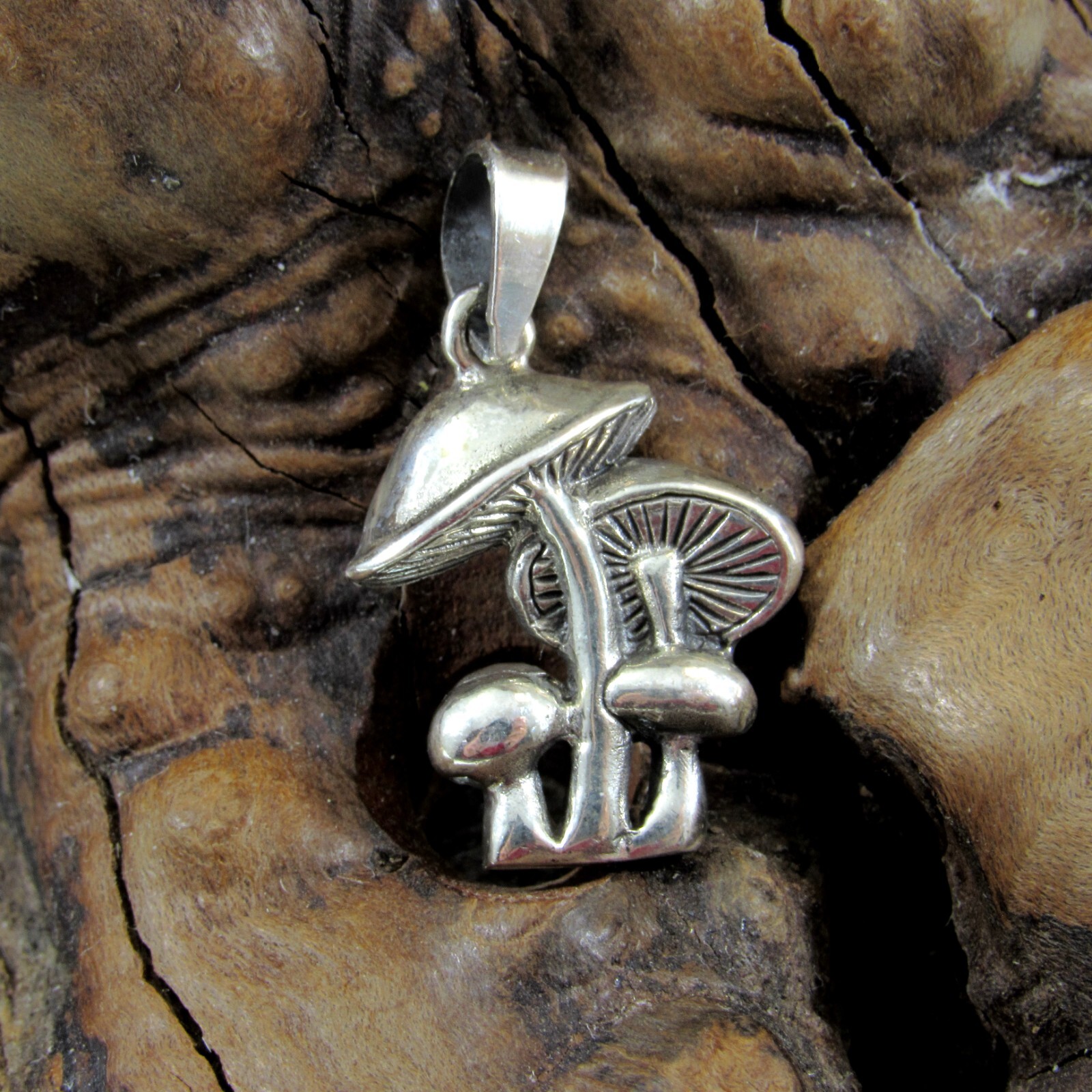 Solid 925 Sterling Silver Forest Mushrooms Patch Pendant, Fungi Jewelry Charm