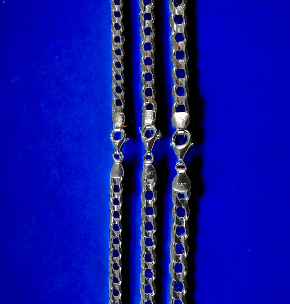 14K White Gold SOLID Curb Cuban Necklace Bracelet Chain Real Gold 2mm-5mm 7″-30″