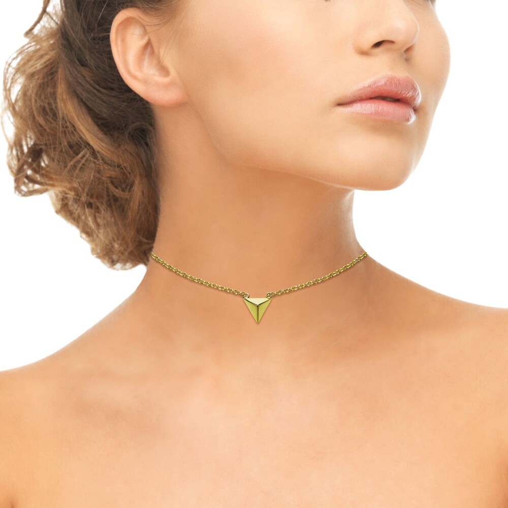 Yellow Gold Flash 925 Silver Polished Triangle Pyramid Dainty Choker Necklace