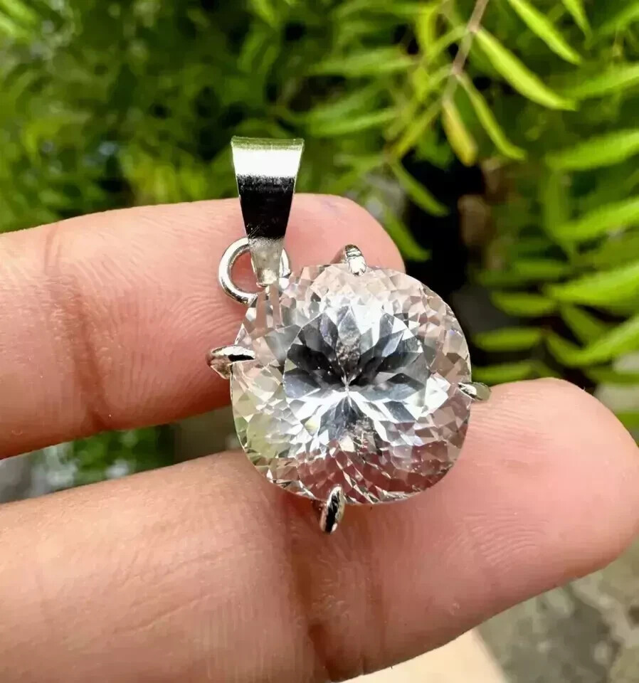 25.14 Ct Natural White Sapphire Round Cut Certified 925 Sterling Silver Pendant