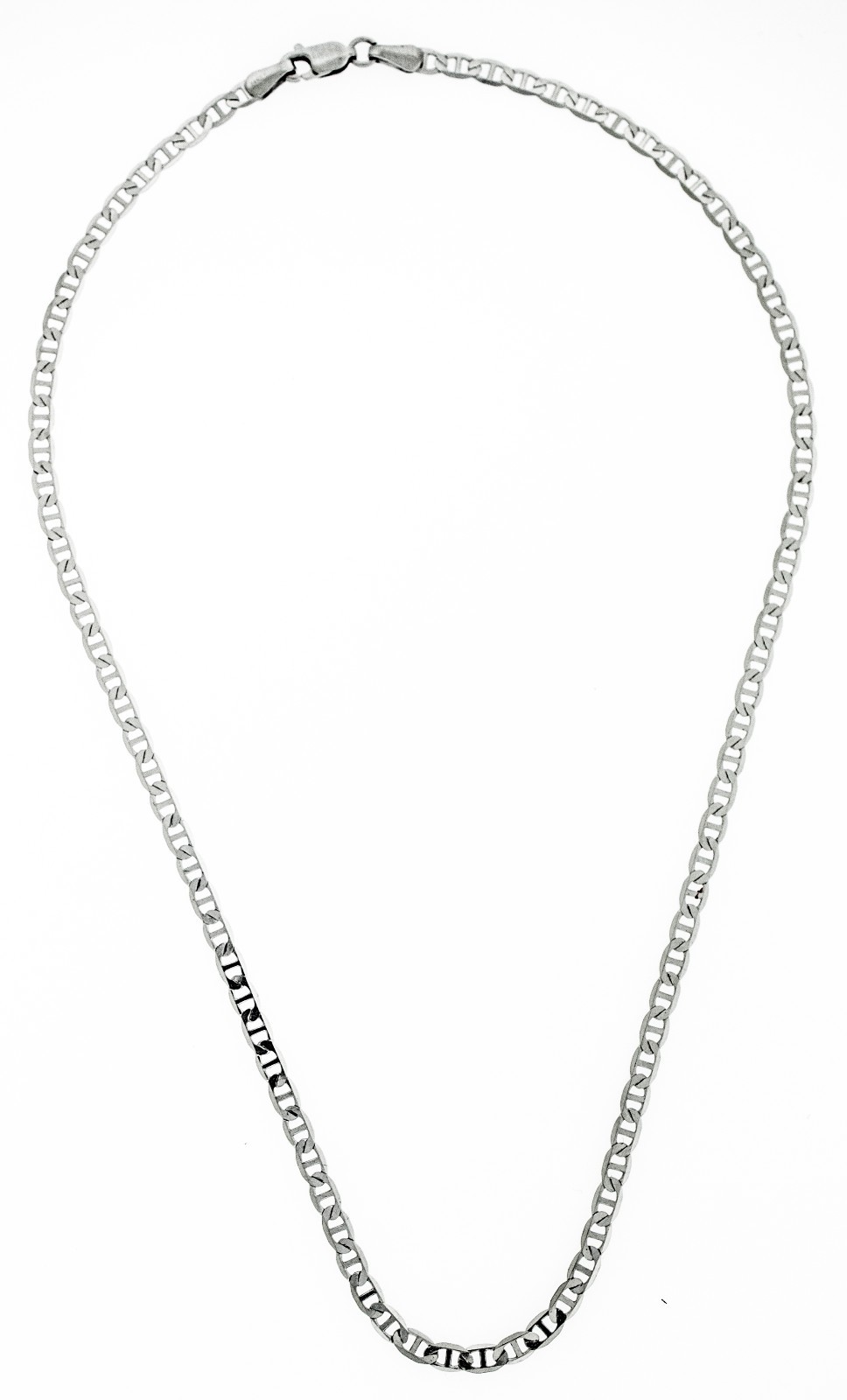 14k Solid Real White Gold Flat Mariner Chain Necklace 3.5 mm Thick 16″ To 24″
