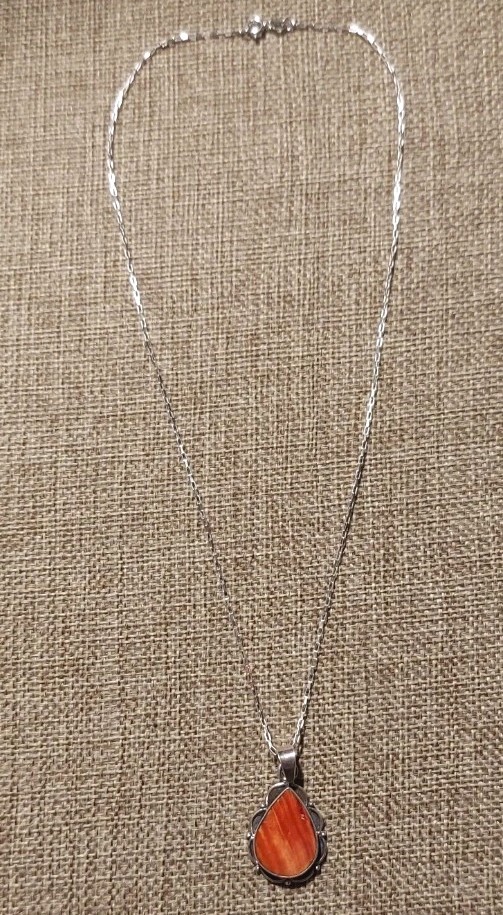 New Large Sterling Silver & Orange Red Spiny Oyster Pendant with Chain