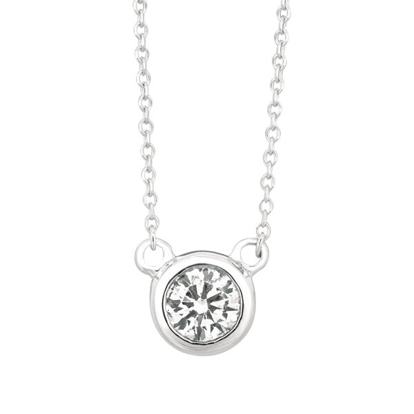 0.40 Carat Natural Diamond Bezel Solitaire Necklace Pendant 14K White Gold G SI