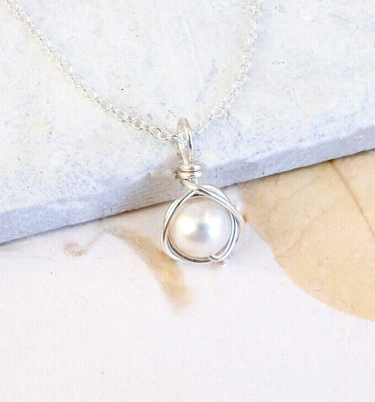 Pearl Necklace Sterling Silver Natural Pearl June Birthstone Handmade Gift Box