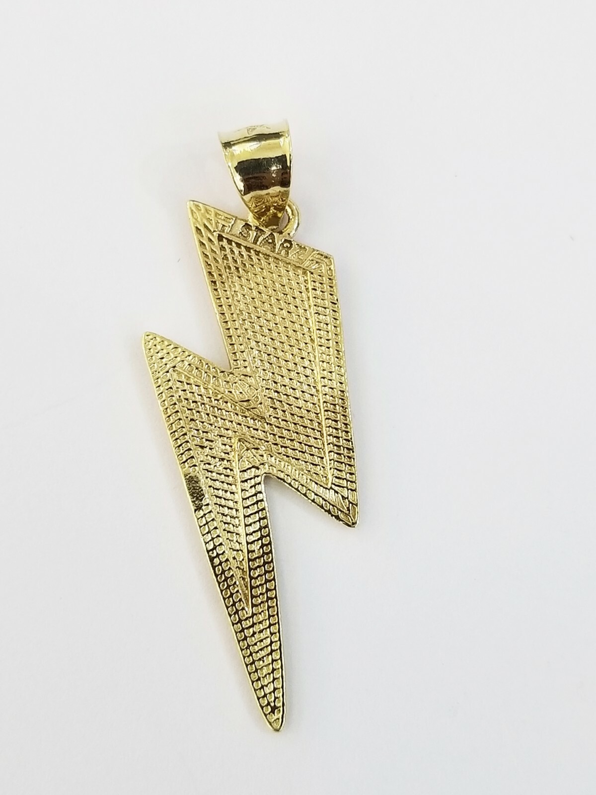 Men 10k Yellow Gold Lightning Bolt Charm Pendant Diamond Cut Design