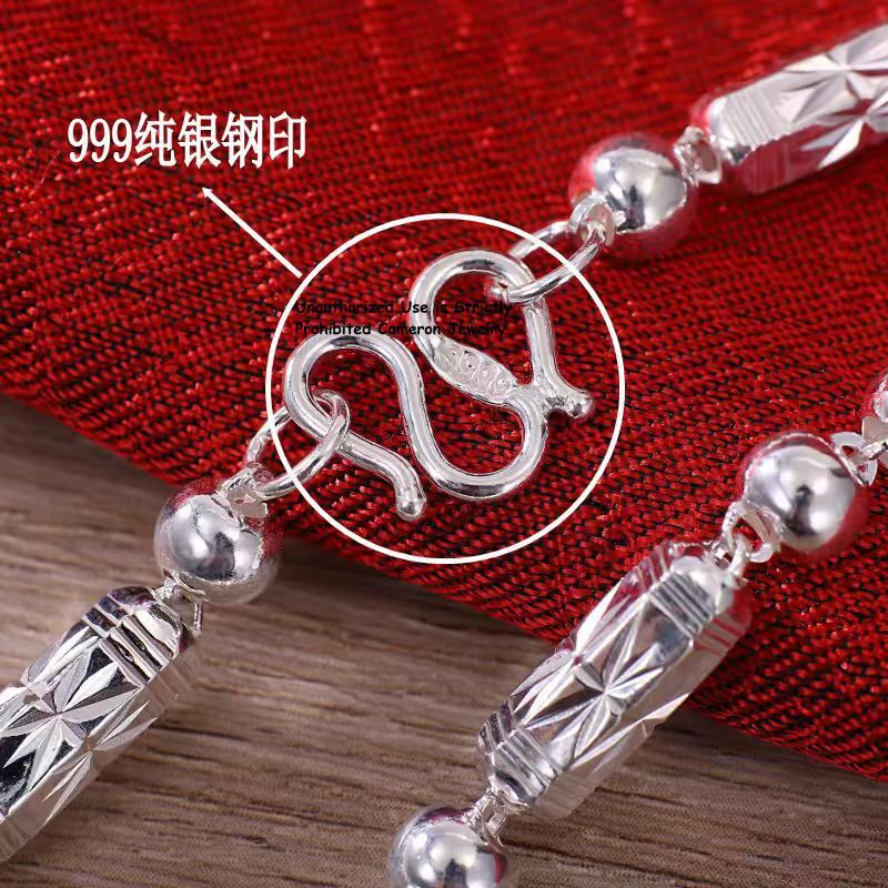 Solid S999 Fine Silver Chain 4mm-8mm Hexagon Tube Beads Link Necklace 16-26inch