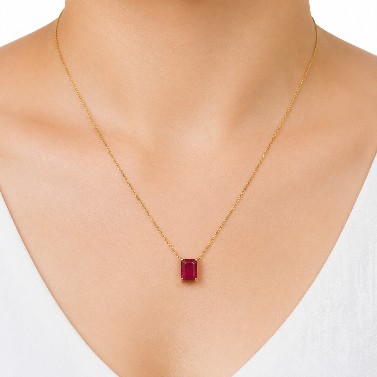 Red Ruby Necklace 18.0 In. 925 Sterling Silver 18K Gold Plated Handmade