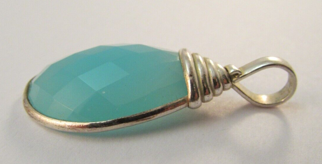 INDIA 925 Sterling Silver Blue Chalcedony Teardrop Pendant
