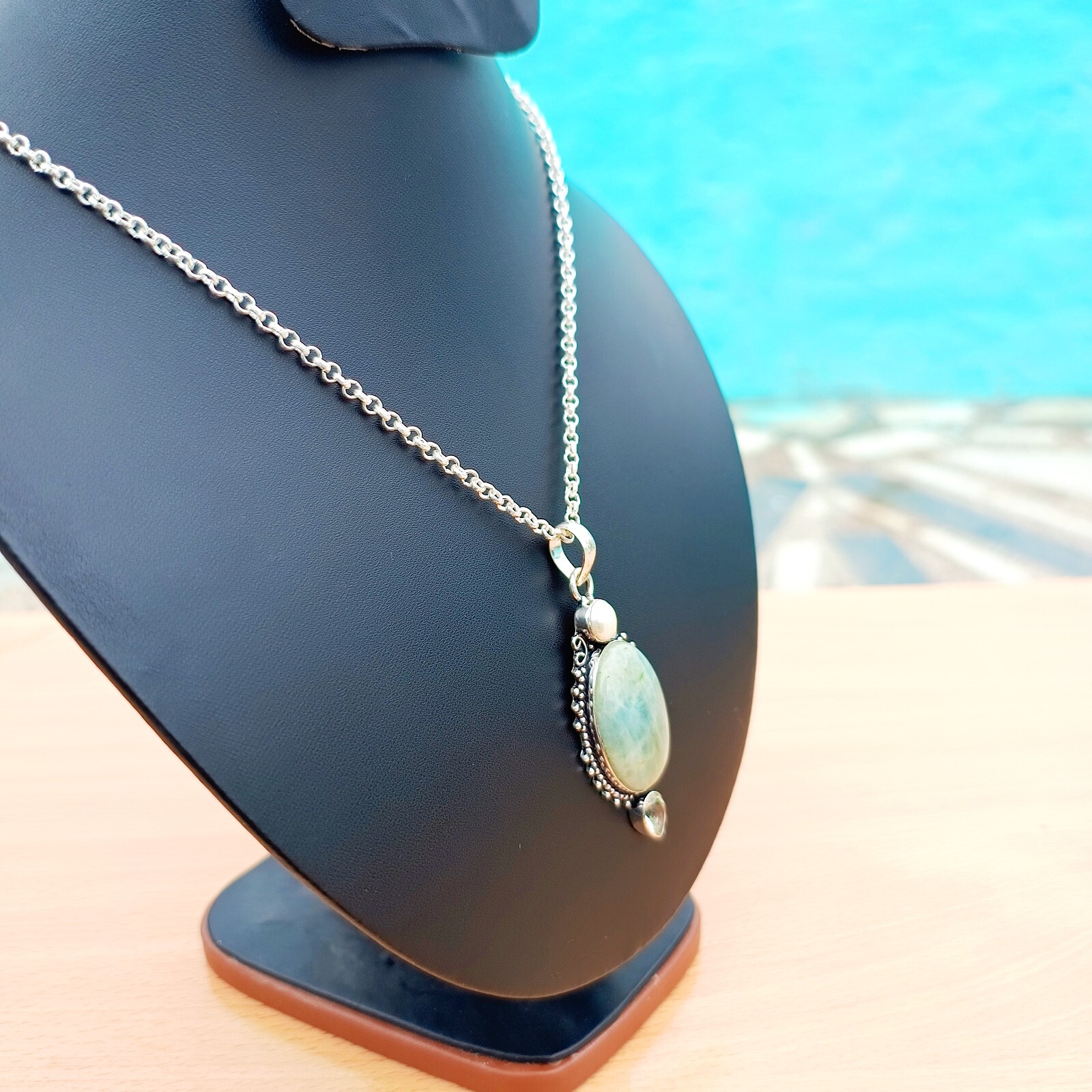 Amazonite With Pearl Gemstone Pendant 925 Sterling Silver Handmade Jewelry