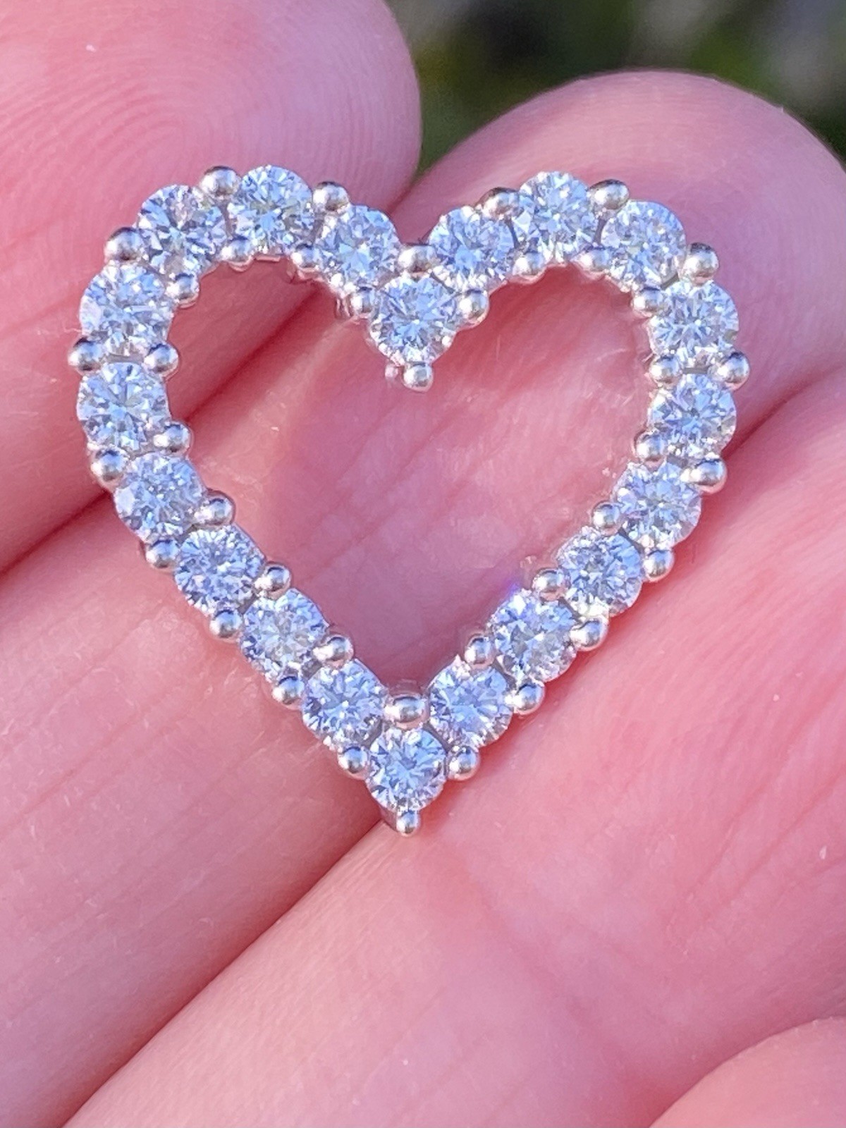 1.00CTW 100% Natural Diamond Open Heart Pendant 14k White Gold