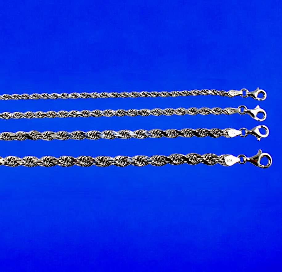 10K White Gold Rope Chain Necklace Bracelet Diamond Cut Real Gold 2mm-5mm 7″-30″
