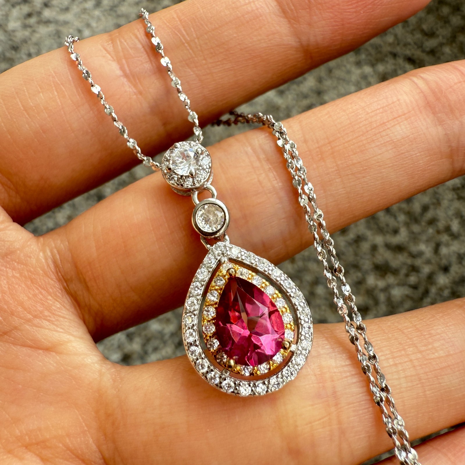 925 Sterling Silver Necklace 8x6mm Natural Pink Topaz Gemstone Zircon Teardrop