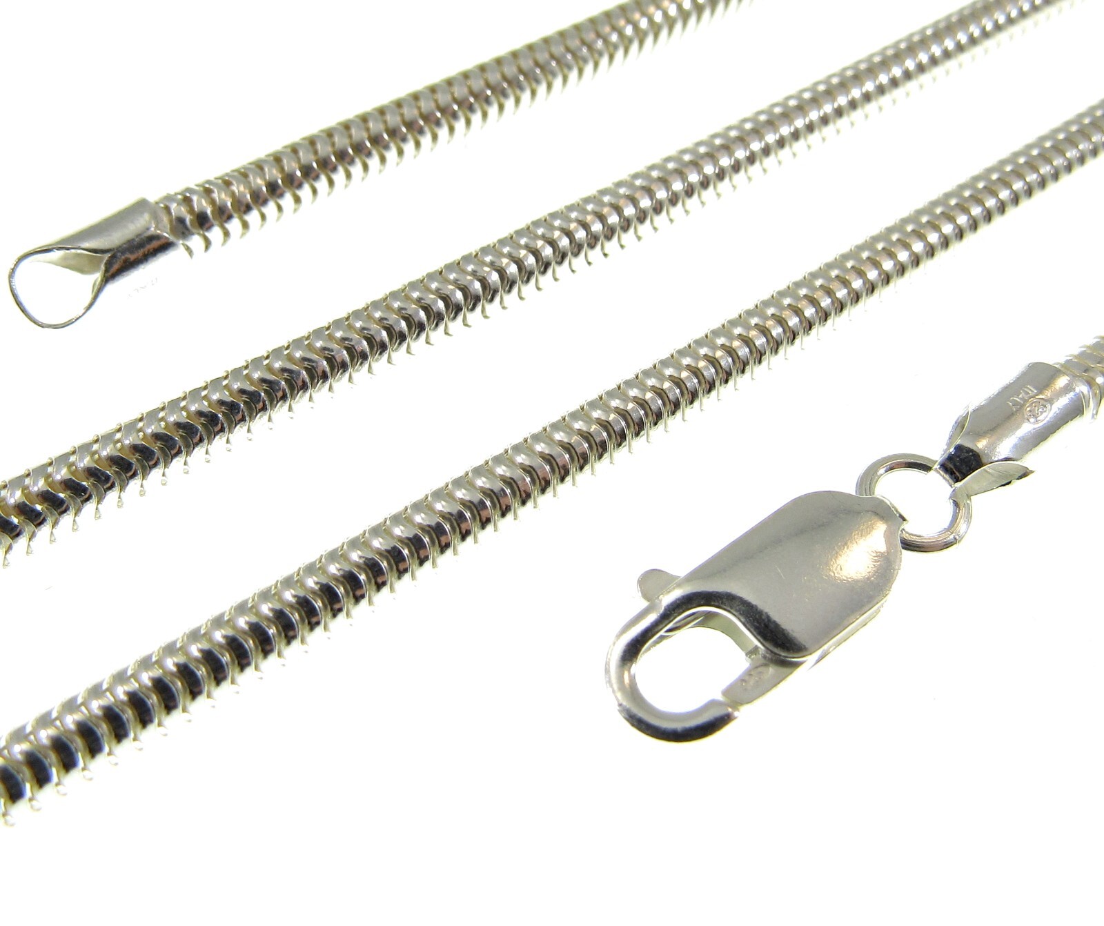 3MM Solid 925 Sterling Silver Italian ROUND SNAKE Chain Necklace, Made In Italy