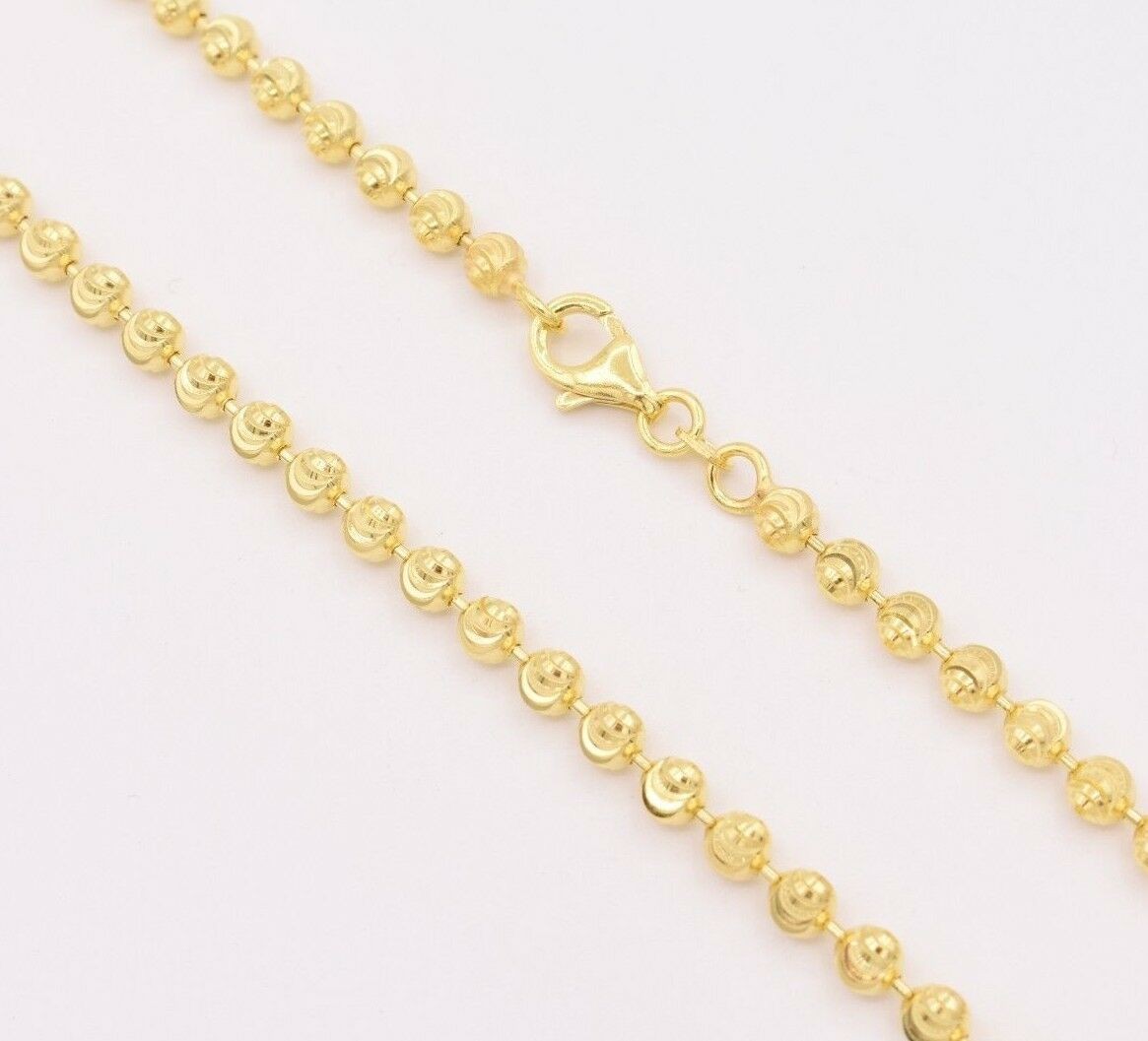 4mm Diamond Cut Moon Cut Ball Bead Chain Necklace 14K Yellow Gold-Plated Silver