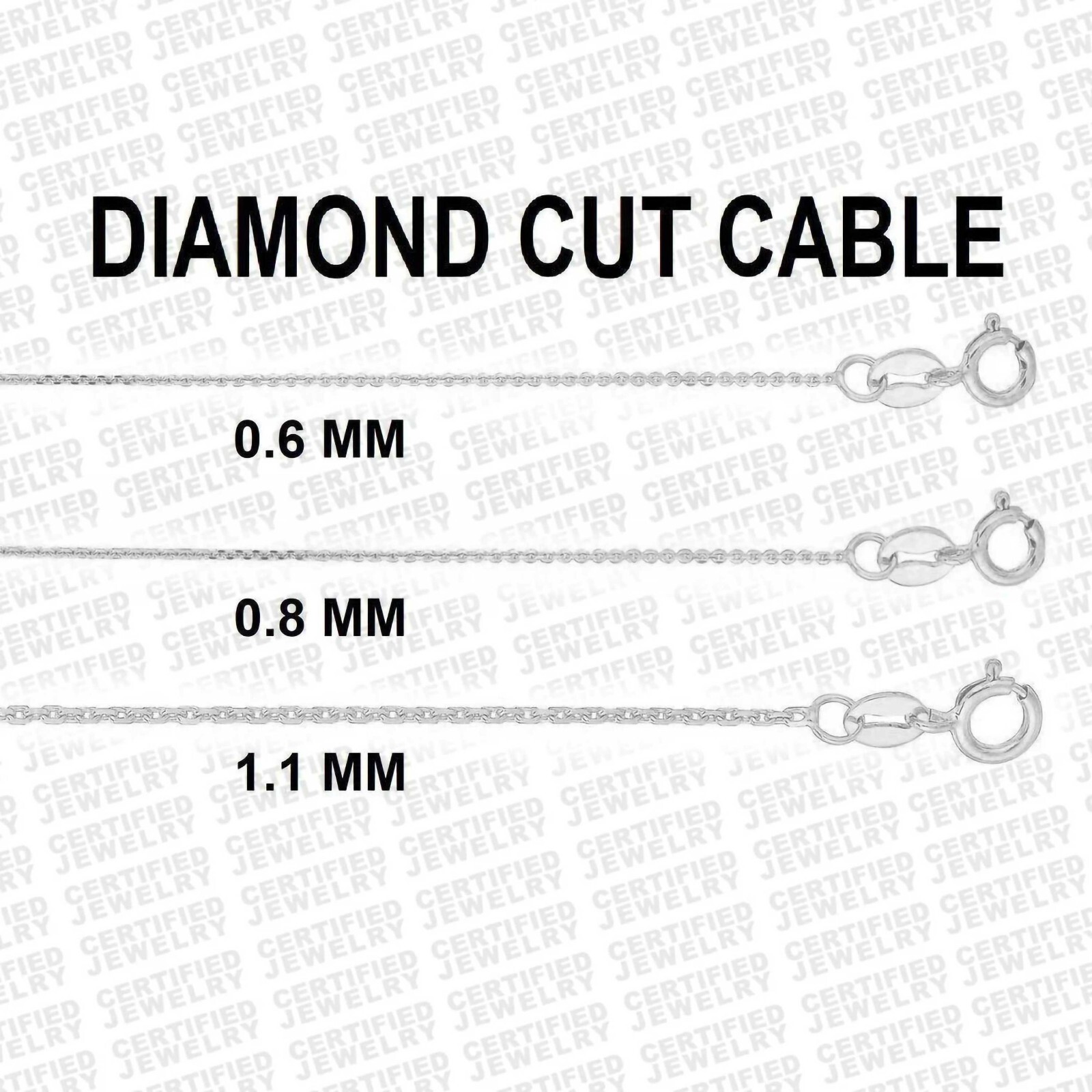 Solid 14K White Gold Diamond Cut Cable Link Chain Necklace, 16″ 18″ 20″ 24″ Inch