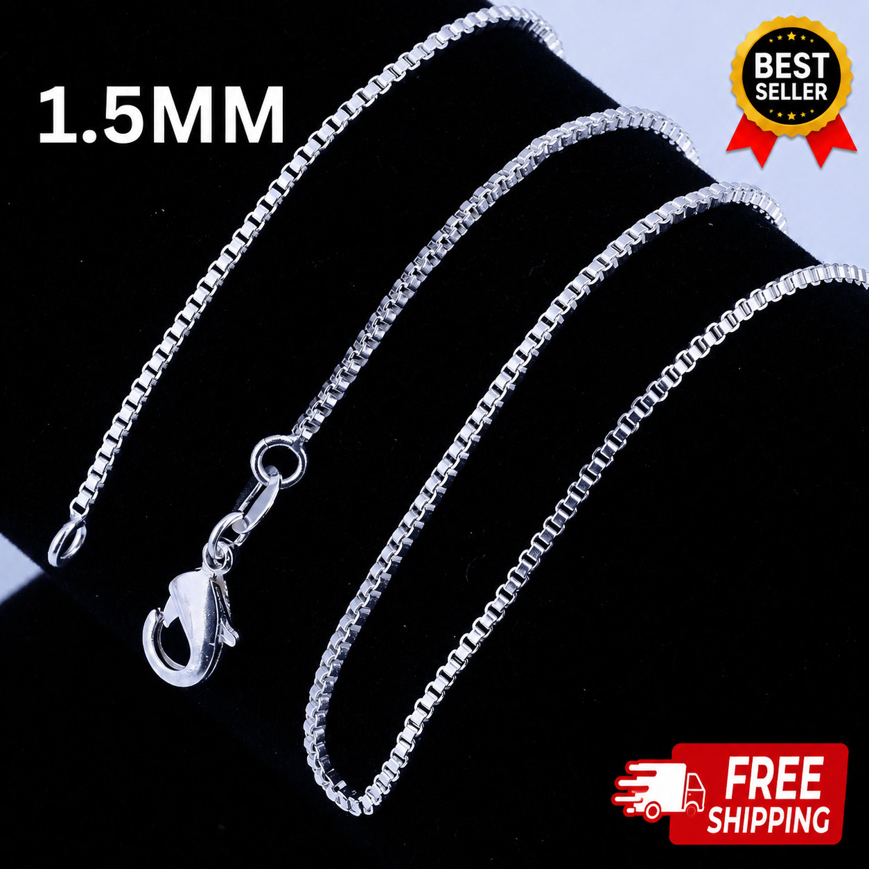 925 Sterling Silver Necklace 16/18/20/22/24 inches fine 1.5MM Box chain