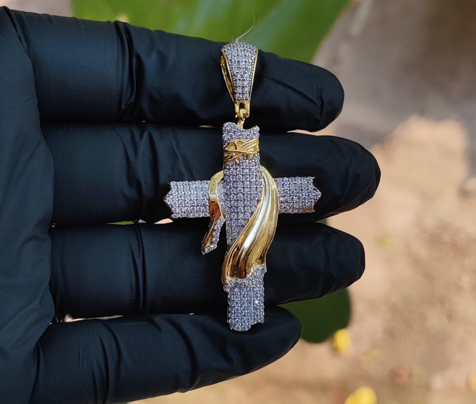 2Ct Round Cut Lab Created Diamond Jesus Cross Pendant 14K Yellow Gold Plated