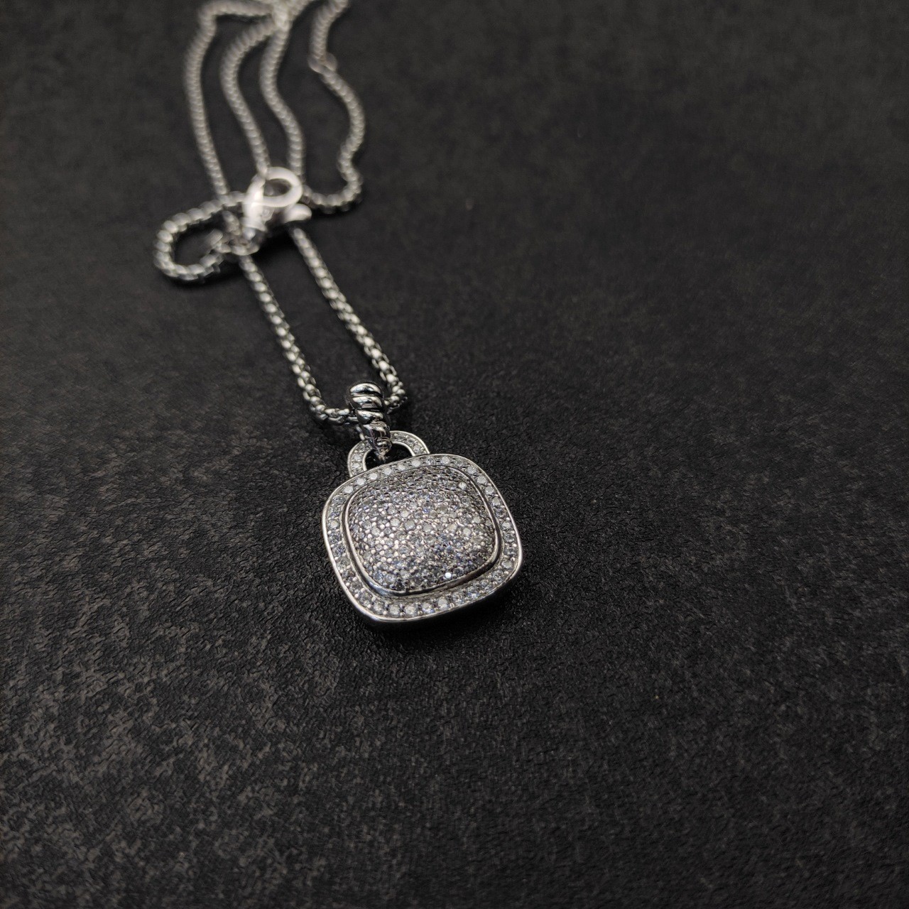 David Yurman Sterling Silver 14mm Pave Diamond Albion Pendant & Necklace 18 inch
