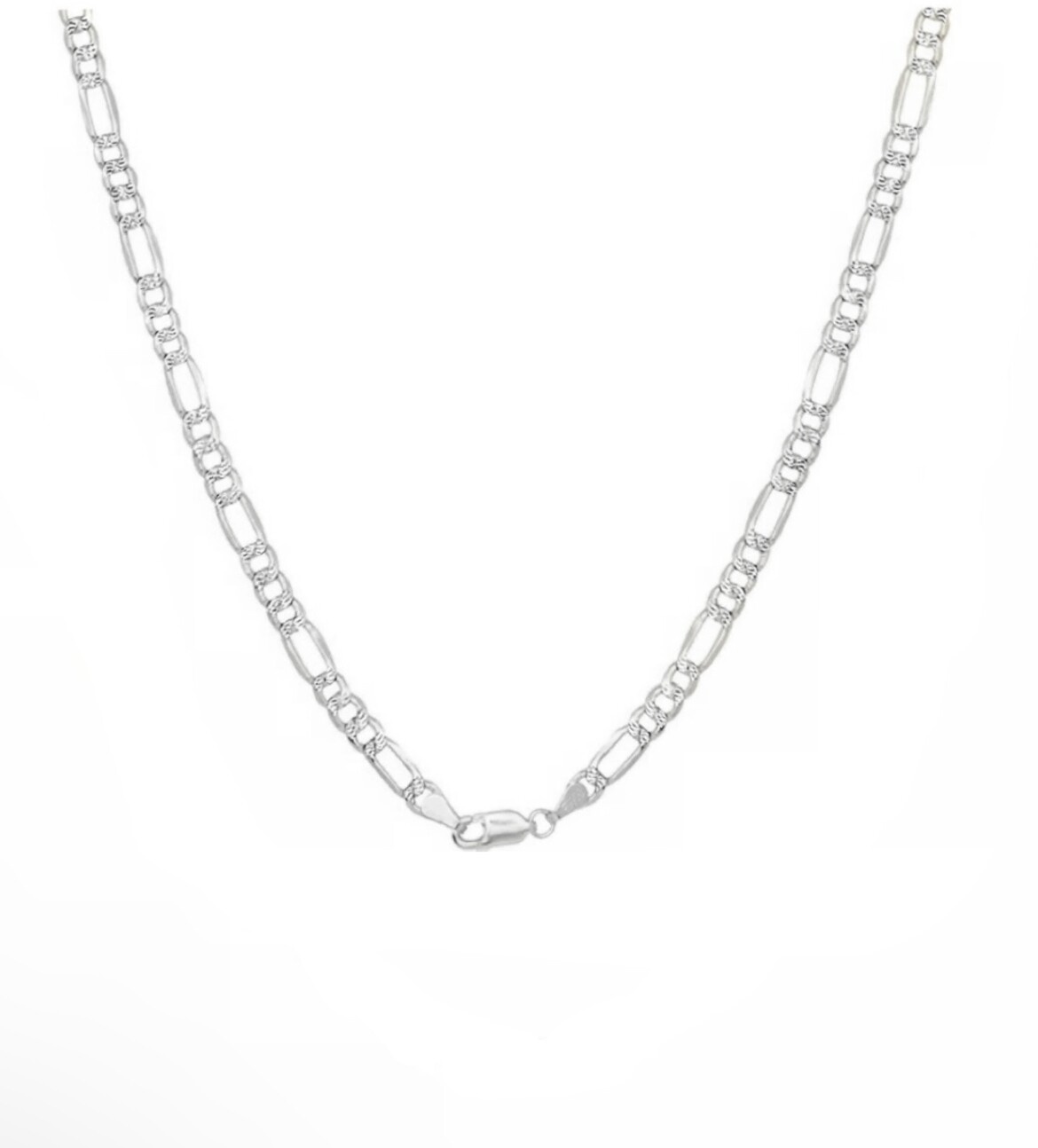 Italian Sterling Silver Figaro Pave Chain Necklace 925 Silver Chain UNISEX 3.5MM