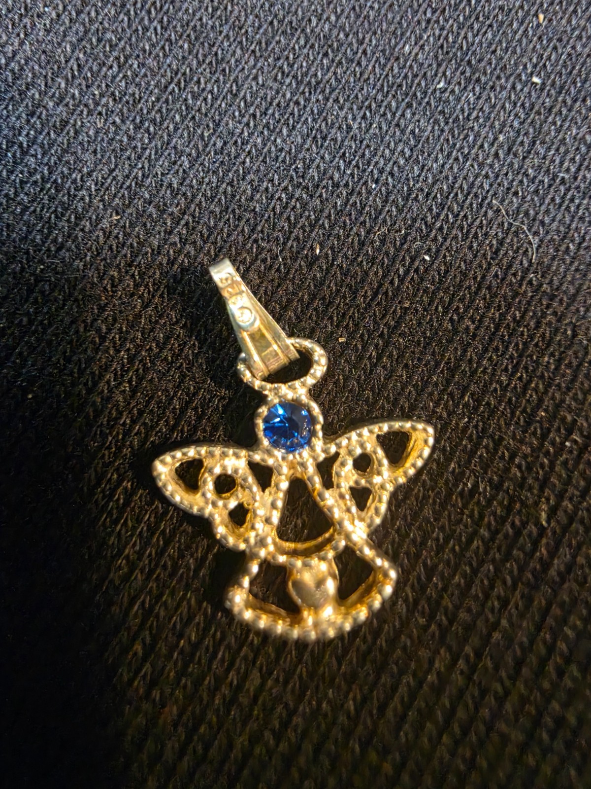 Sterling Silver Birthstone Angel Necklace-September-simulated sapphire-Avon