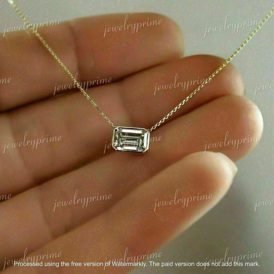1.00Ct Emerald Cut Lab-Created Diamond Solitaire Pendant 14k Yellow Gold Finish