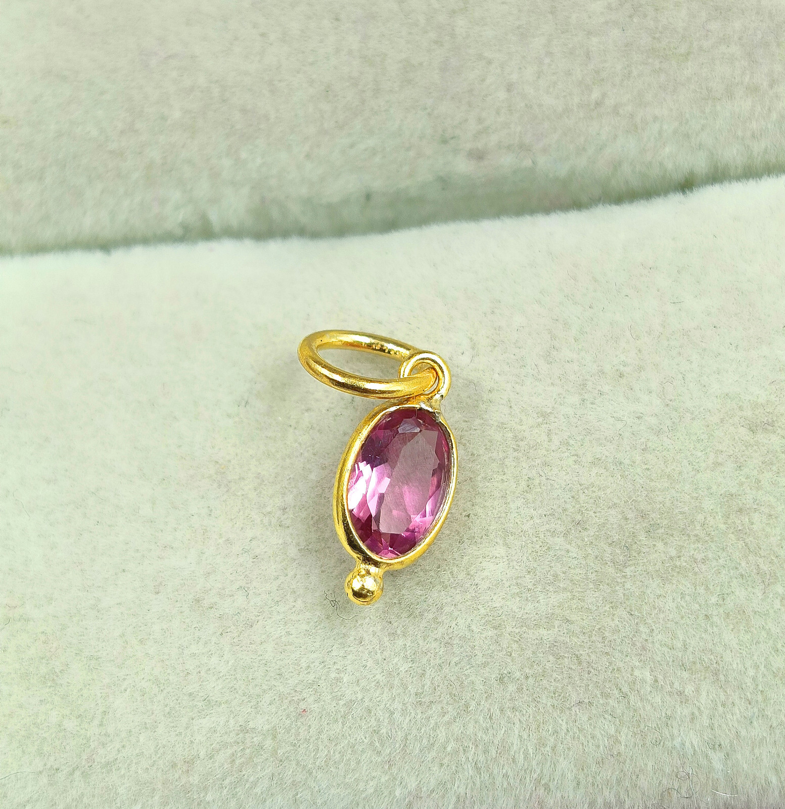 18K Solid Gold Natural Tourmaline Gemstone Charm Handmade Necklace Charm Pendant