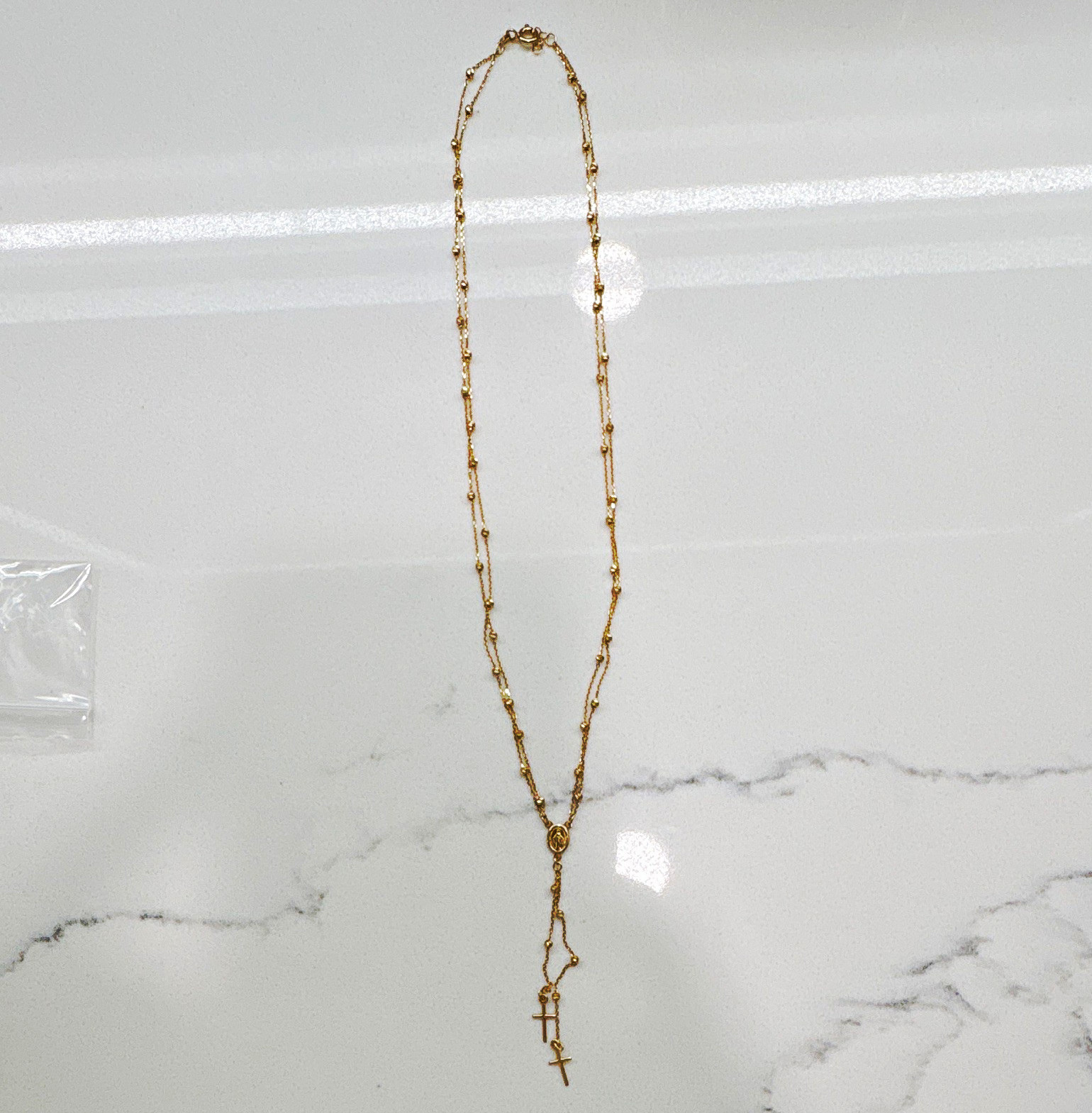 14k yellow gold Rosary Bead Necklace with Cross Crucifix – Christianity
