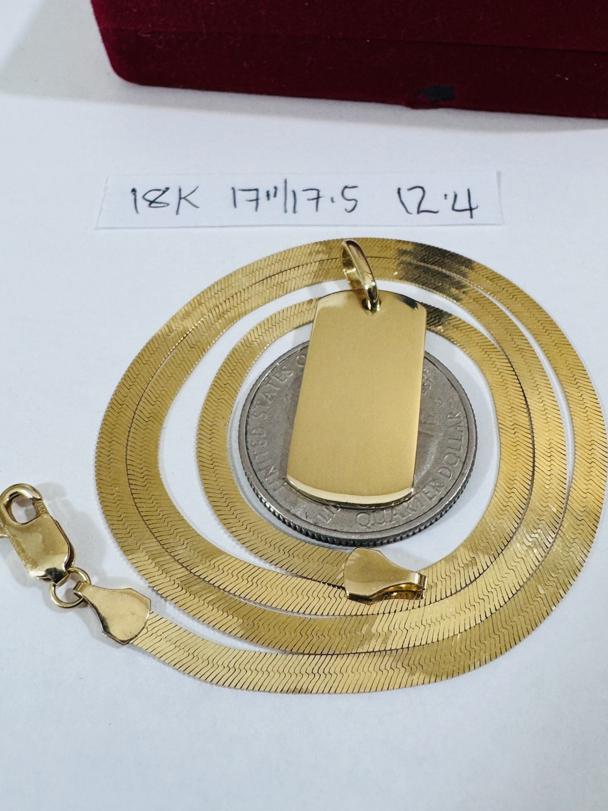 18K 750 Genuine Gold Rectangle Bar Necklace 17” Inch Long 12.4g 3.8mm